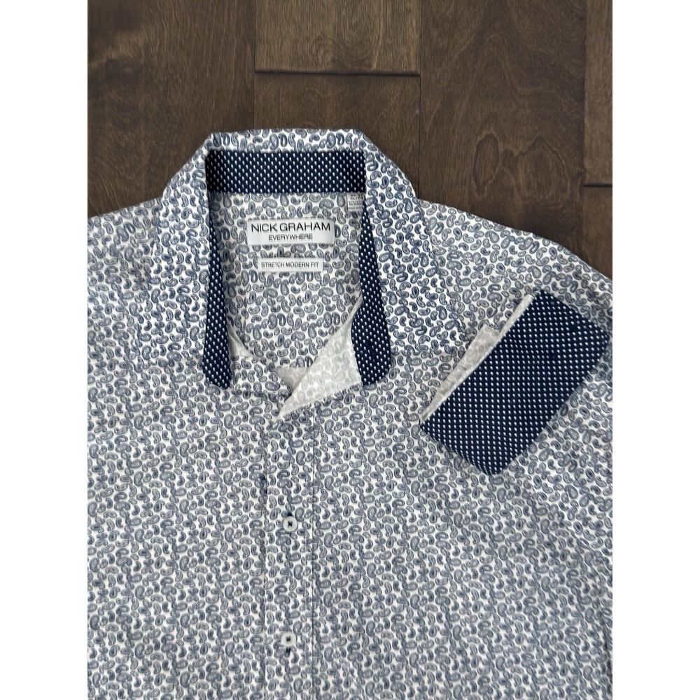 Nick Graham Blue Paisley Everywhere Stretch Modern Fit Button Down XL Flip Cuff